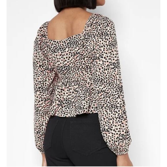 Express Pink Leopard Print Tie Front Peplum Top | Size Medium - Picture 2 of 7